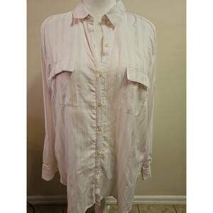 Loft Pink & White Pinstripes Long Sleeve Button Down Shirt Size XL